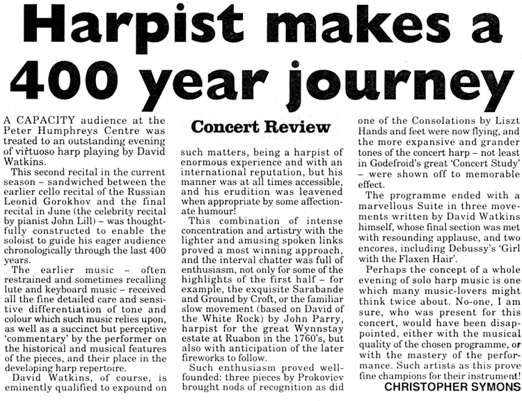"Harpist Makes a 400 Year Journey"